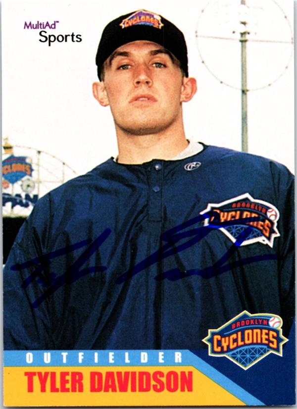 781900 Tyler Davidson Autographed Baseball Card - Brooklyn Cyclones, Mets 2002 Multiad Sports No.12