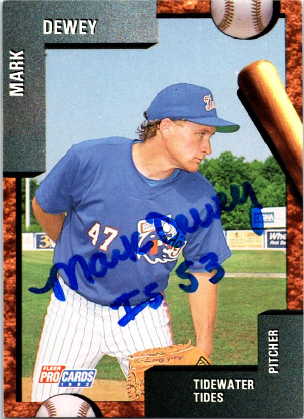 781903 Mark Dewey Autographed Baseball Card - Tidewater Tides, Mets 1992 Fleer Procards No.889