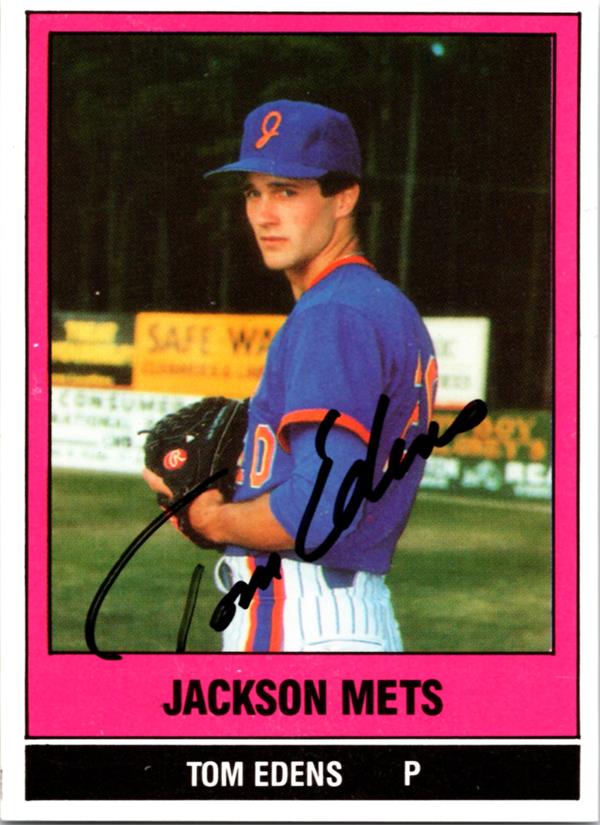 781914 Tom Edens Autographed Baseball Card - Jackson Mets 1986 TCMA No.4