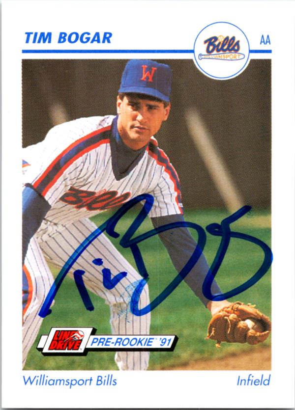 781925 Tim Bogar Autographed Baseball Card - Williamsport Bills, Mets 1991 Impel Pre Rookie No.626