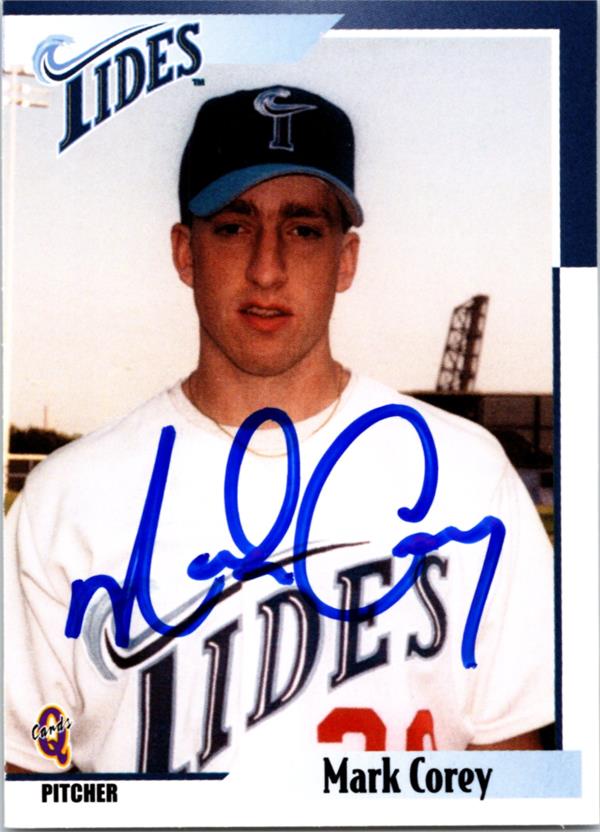 781930 Mark Corey Autographed Baseball Card - Tidewater Tides, Mets 2000 Blueline No.5