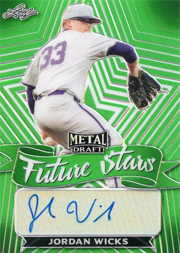 794275 Jordan Wicks Autographed Baseball Card - Chicago Cubs 2021 Leaf Metal Draft Rookie Future Stars Refractor No.FSJW2 LE 9 & 10