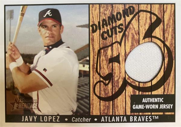 794410 Javy Lopez Player Worn Jersey Patch Baseball Card - Atlanta Braves 2003 Bowman Heritage Diamond Cuts No.DCJL