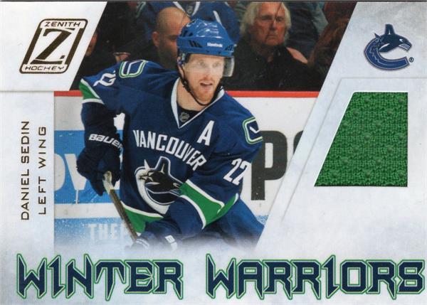 795298 Daniel Sedin Player Worn Jersey Patch Hockey Card - Vancouver Canucks 2011 Panini Zenith Winter Warriors No.Ds