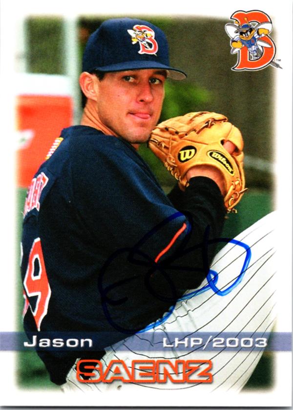 794151 Jason Saenz Autographed Baseball Card - Binghamton Mets 2003 Grandstand No.39