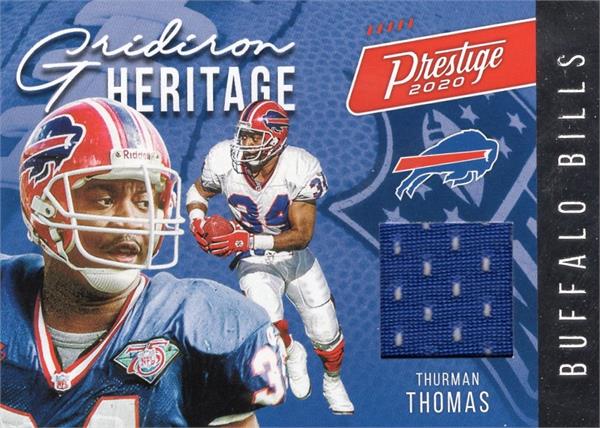 794727 Thurman Thomas Player Worn Jersey Patch Football Card - Buffalo Bills, Hall of Famer 20020 Panini Prestige Gridiron Heritage No.GHTT