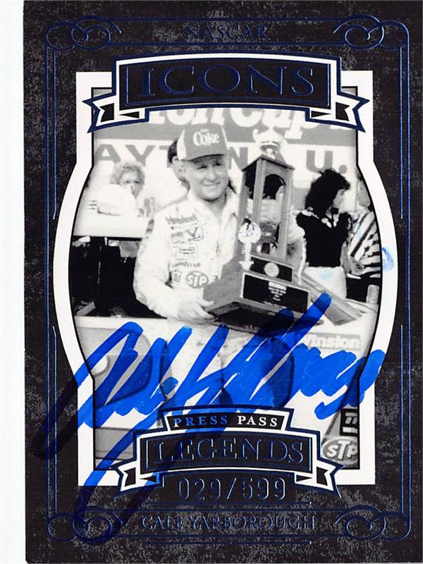 793922 Cale Yarborough Autographed Trading Card - Auto Racing, Nascar, SC 2008 Press Pass Legends Icons Blue No.66 LE 029 & 599