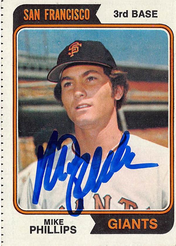 768811 Mike Phillips Autographed Baseball Card - San Francisco Giants 1974 Topps No.533