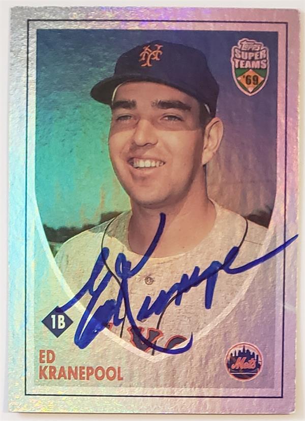 768935 Ed Kranepool Autographed Baseball Card - 1969   York Mets 2002 Topps Super Teams Refractor No.88