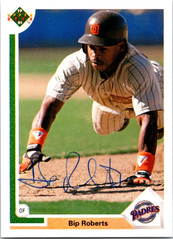 794030 Bip Roberts Autographed Baseball Card - San Diego Padres 1991 Upper Deck No.271 Ballpoint