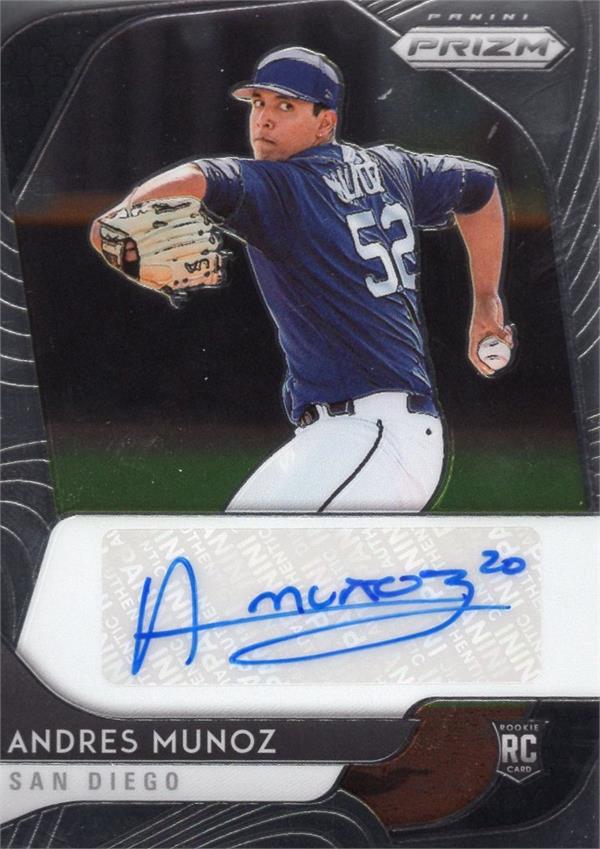 794227 Andres Munoz Autographed Baseball Card - San Diego Padres 2020 Panini Prizm Rookie No.RAMU