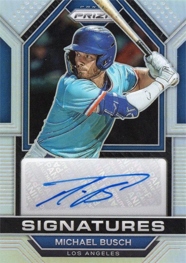 794279 Michael Busch Autographed Baseball Card - Dodgers, Cubs 2023 Panini Prizm Refractor No.SIGMB