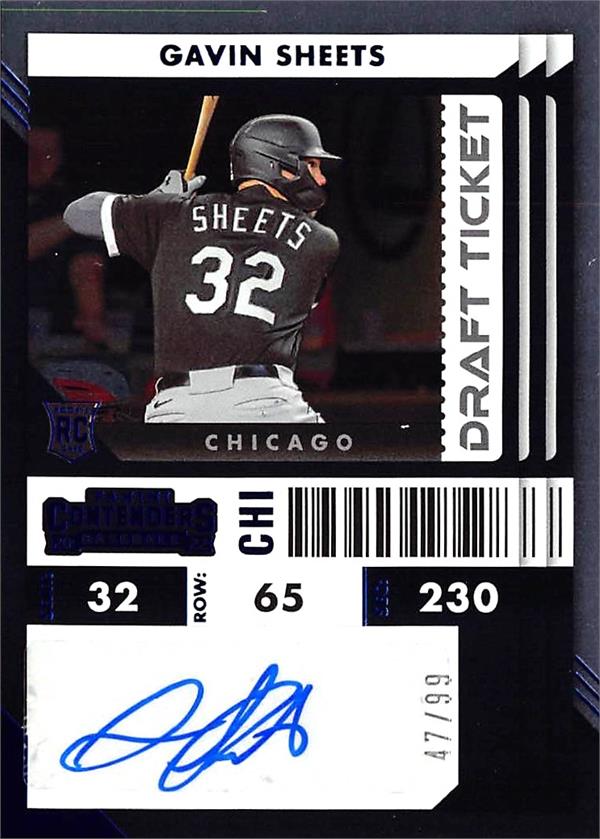 794293 Gavin Sheets Autographed Baseball Card - Chicago White Sox 2022 Panini Contenders Draft Ticket Rookie No.5