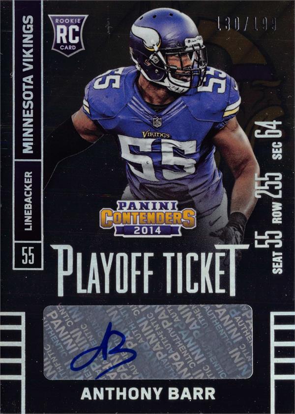 737733 Anthony Barr Autographed Football Card - Minnesota Vikings 2014 Panini Contenders Rookie No.103 LE 130 & 199