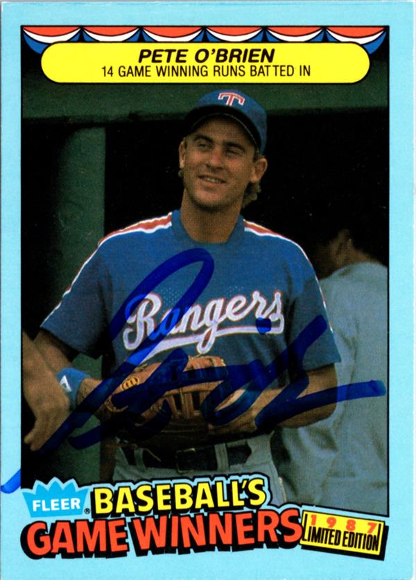 795113 Pete OBrien Autographed Baseball Card - Texas Rangers 1987 Fleer Game Winners No.31