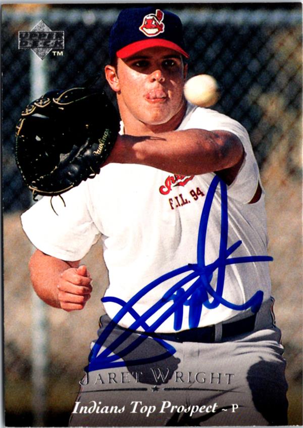 795155 Jaret Wright Autographed Baseball Card - Cleveland Indians 1994 Upper Deck Prospect Rookie No.201