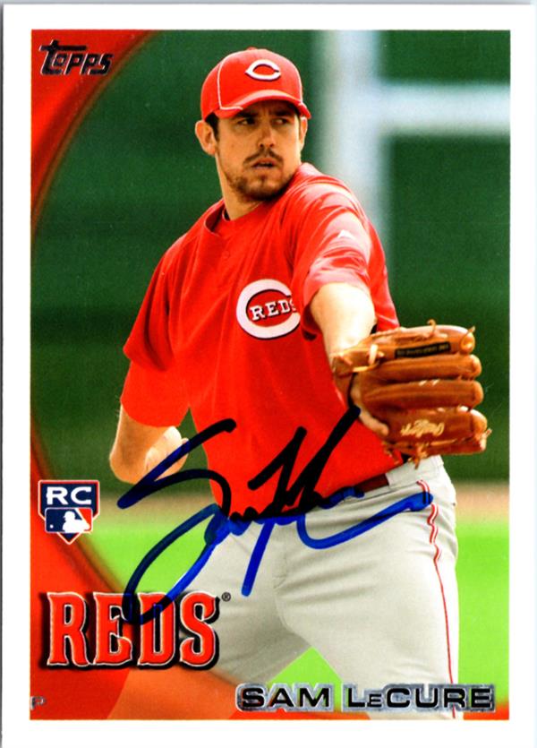 795181 Sam Lecure Autographed Baseball Card - Cincinnati Reds 2010 Topps Rookie No.US7