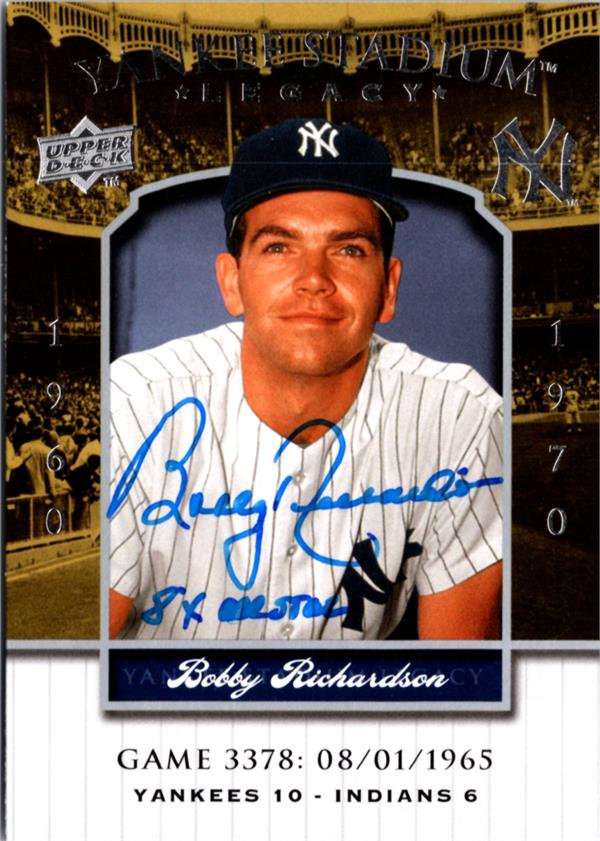 795224 Bobby Richardson Autographed Baseball Card -   York Yankees 2004 Upper Deck No.3378 Yankee Stadium Legacy 8X All Star