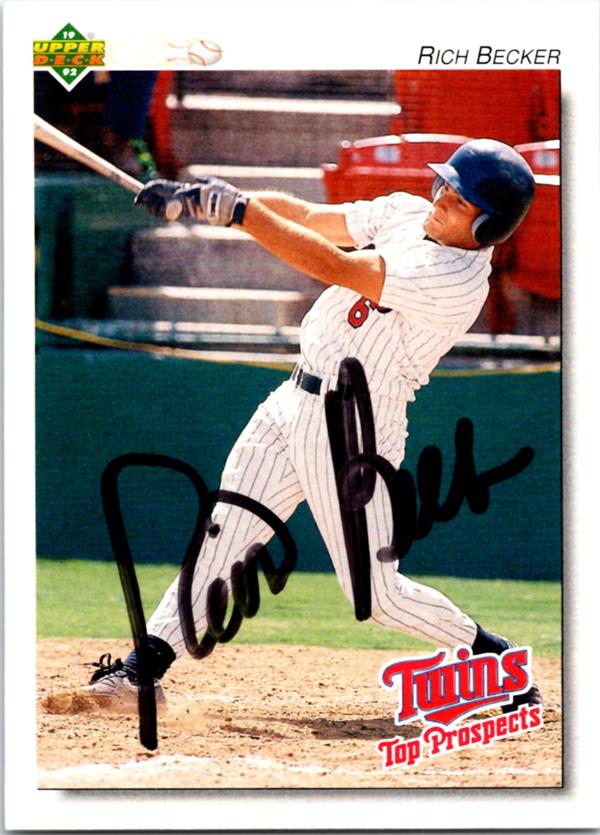 780907 Rich Becker Autographed Baseball Card - Minnesota Twins 1992 Upper Deck Top Prospects No.245