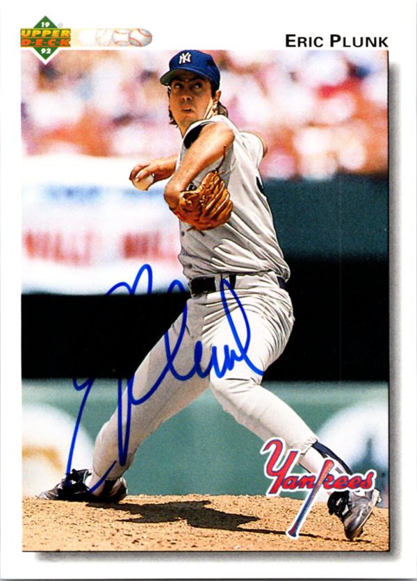 780996 Eric Plunk Autographed Baseball Card -   York Yankees 1992 Upper Deck No.608