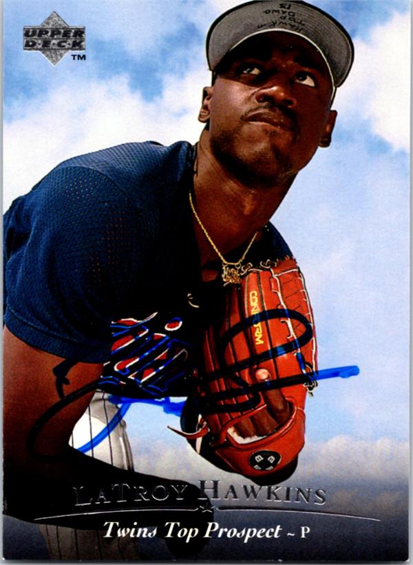 781094 Latroy Hawkins Autographed Baseball Card - Minnesota Twins 1994 Upper Deck Top Prospects No.7