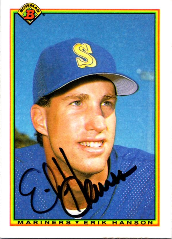 781502 Erik Hanson Autographed Baseball Card - Seattle Mariners 1990 Bowman No.469