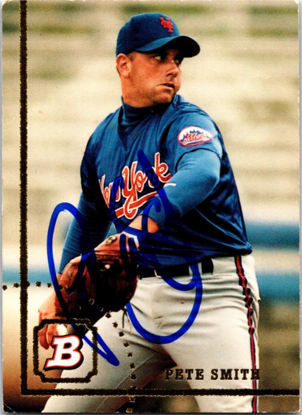 781818 Pete Smith Autographed Baseball Card -   York Mets 1994 Bowman No.624