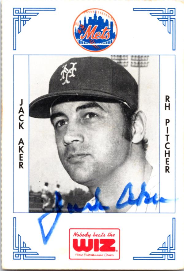 782131 Jack Aker Autographed Baseball Card -   York Mets, LC 1991 Wiz Mini No.4