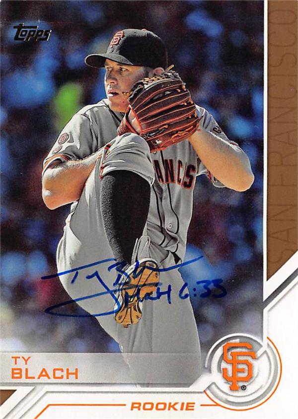 782170 Ty Blach Autographed Baseball Card - San Francisco Giants 2017 Topps Salute No.S172 RC Rookie
