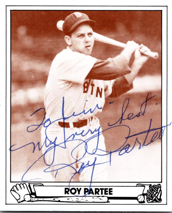 783050 Roy Partee Autographed Baseball Card - Boston Red Sox 1983 TCMA 1943 Playball No.20 to Jim