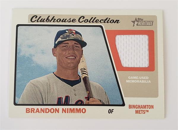 736902 Brandon Nimmo Player Worn Jersey Patch Baseball Card -   York Mets, Binghamton 2015 Topps Heritage Clubhouse Collection No.CCRBN