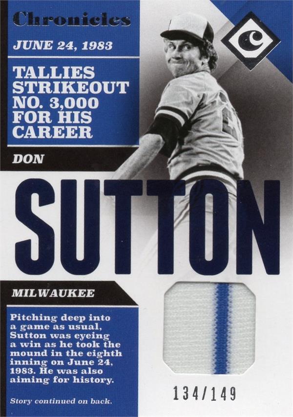 736908 Don Sutton Player Worn Jersey Patch Baseball Card - Milwaukee Brewers 2017 Panini Chronicles No.CSDS LE 134 & 149