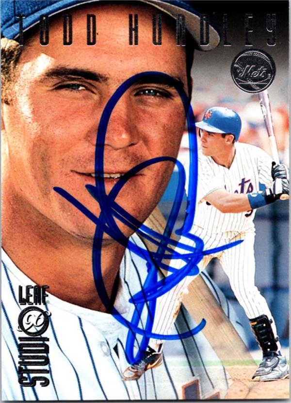 737005 Todd Hundley Autographed Baseball Card -   York Mets 1996 Leaf Studio No.100