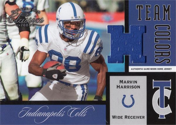 737609 Marvin Harrison Player Worn Jersey Patch Football Card - Indianapolis Colts 2004 Donruss Classics Team Colors No.TC18