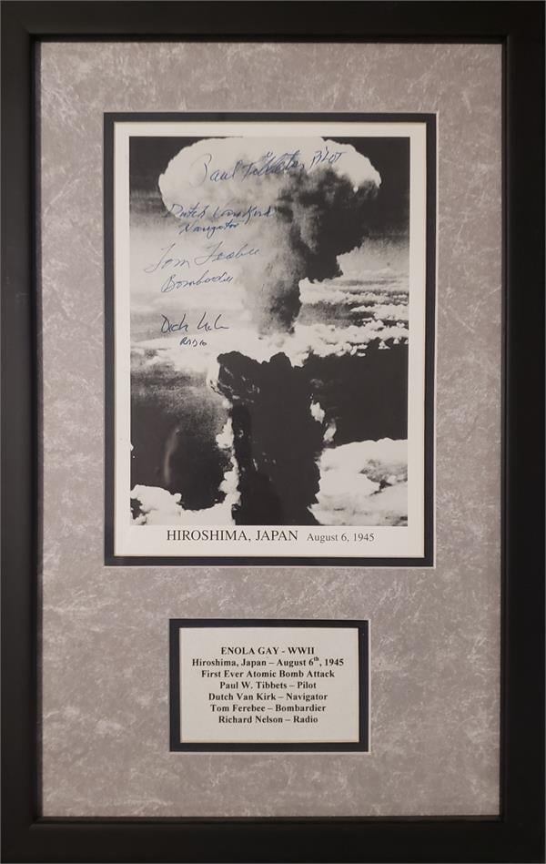 768342 Enola Gay 8 x 10 in. Photo - Autographed by Paul Tibbets Richard Nelson Dutch Van Kirk Thomas Ferebee Matted Framed - WWII Atomic Bomb Crew