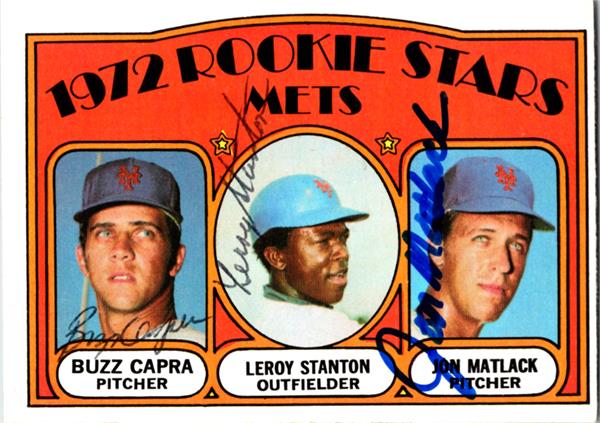 768586 Jon Matlack, Buzz Capra & Leroy Stanton Autographed Baseball Card -   York Mets 1972 Topps Rookie Stars No.141
