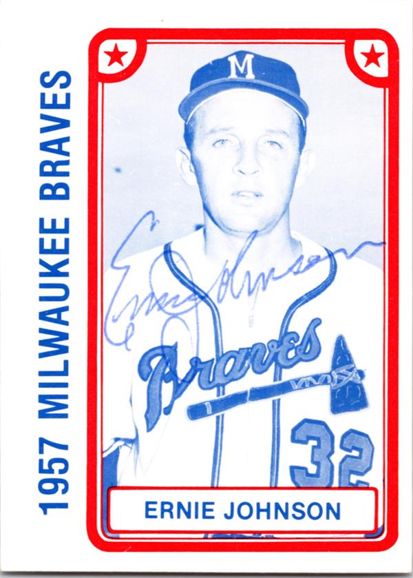768676 Ernie Johnson Autographed Baseball Card - 1957 Milwaukee Braves 1980 TCMA No.7