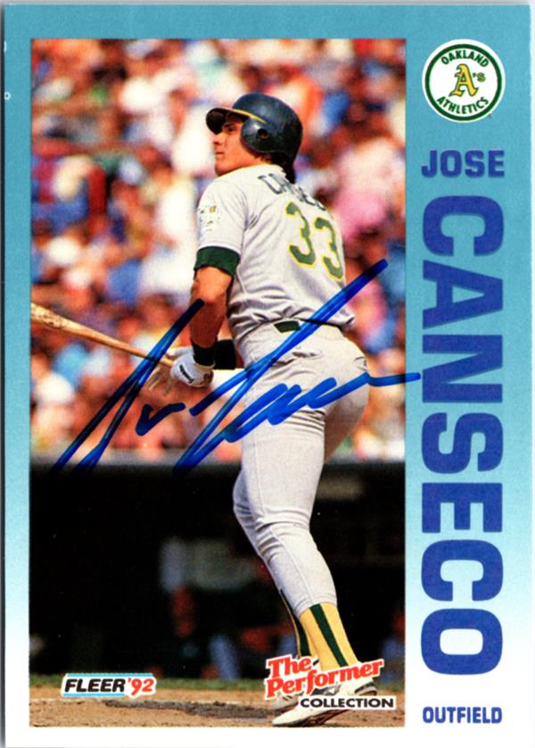703154 Jose Canseco Signed Baseball Card - Oakland Athletics 1992 Fleer The Performer No.13