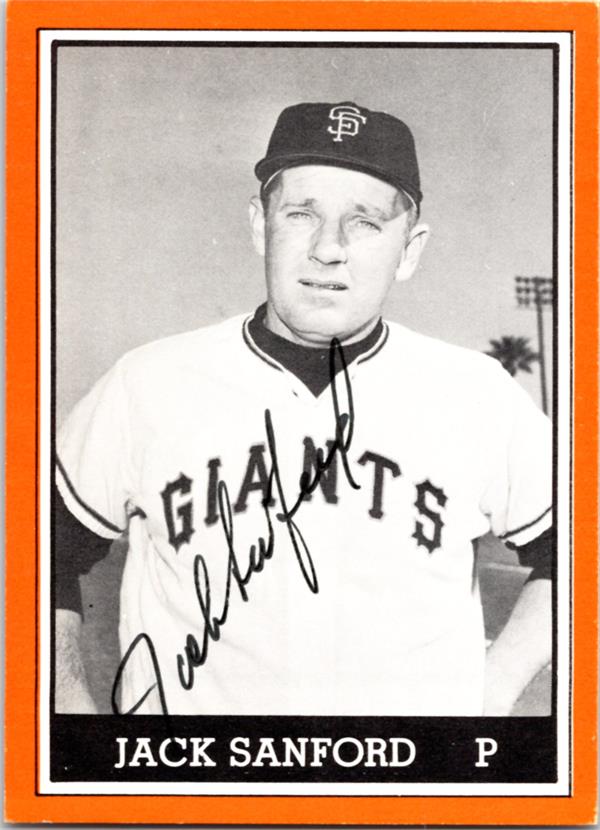 768625 Jack Sanford Autographed Baseball Card - 1962 San Francisco Giants 1981 TCMA No.29