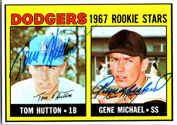 768644 Gene Michael & Tom Hutton Autographed Baseball Card - Los Angeles Dodgers 1968 Topps No.428