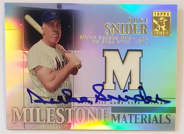 768535 Duke Snider Autographed Player Worn Jersey Patch Baseball Card -   York Mets 2002 Topps Tribute Milestone Materials Refractor No.Mimds