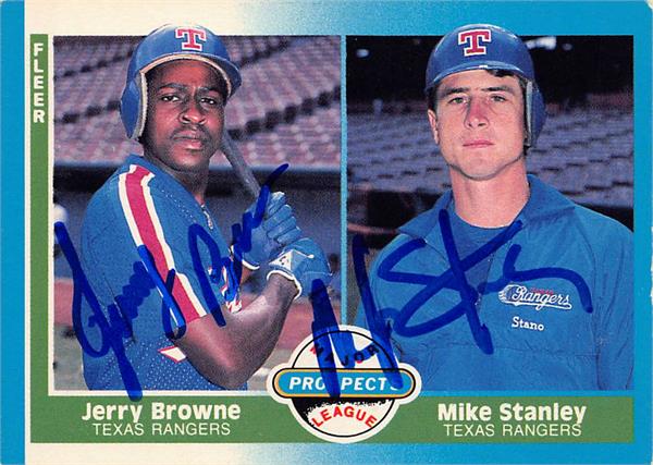 768696 Jerry Browne Mike Stanley Autographed Baseball Card 1988 Fleer No.647 Prospects - Texas Rangers