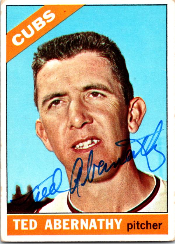 768727 Ted Abernathy Autographed Baseball Card - Chicago Cubs 1966 Topps No.2