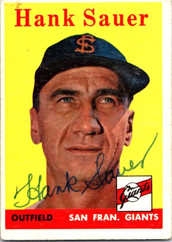 769108 Hank Sauer Autographed Baseball Card - San Francisco Giants 1958 Topps No.378