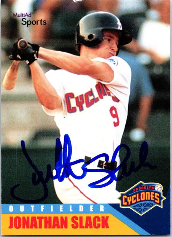 781982 Jon Slack Autographed Baseball Card - Brooklyn Clyclones, Mets 2002 Multiad No.28