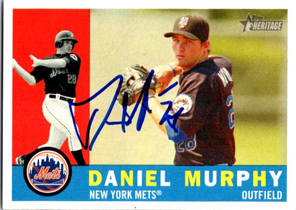 782158 Daniel Murphy Autographed Baseball Card -   York Mets, LC 2009 Topps Heritage No.179
