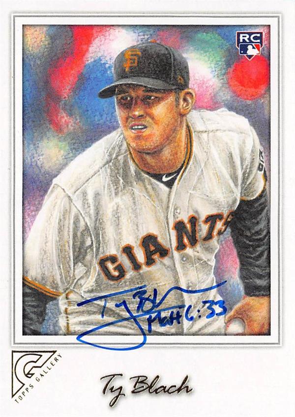 782171 Ty Blach Autographed Baseball Card - San Francisco Giants 2017 Topps Gallery No.103 RC Rookie