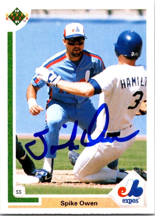 781226 Spike Owen Autographed Baseball Card - Montreal Expos 1991 Upper Deck No.189
