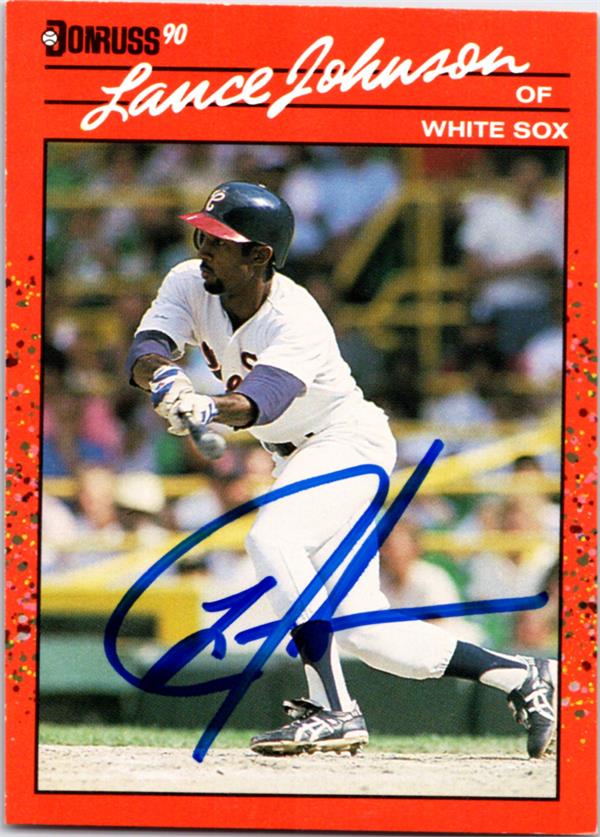 781306 Lance Johnson Autographed Baseball Card - Chicago White Sox 1990 Donruss No.573