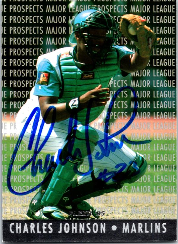 781361 Charles Johnson Autographed Baseball Card - Florida Marlins 1994 Fleer Prospect No.8